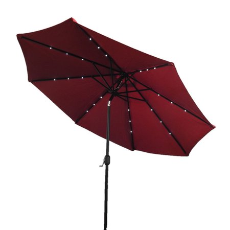HILAND Solar Market Umbrella with LED Lights in Red with  Base MKC-UMB-R